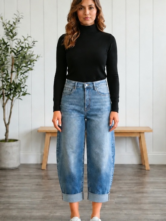 Flying Monkey Denim - Flying Monkey Barrel Fit Jeans Womens 30 Blue High Rise cuffed Cropped F6199